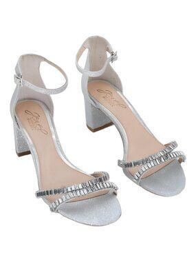 Jewel Badgley Mischka Womens Joanne Strappy Block Heel Silver Sz 5.5